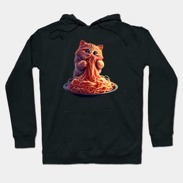 Cute Cat Eating Spaghetti Hoodie by Pixy Official